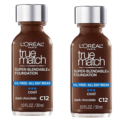 Pack of 2 L'Oreal Paris Makeup True Match Super-Blendable Liquid Foundation, Dark Chocolate C12