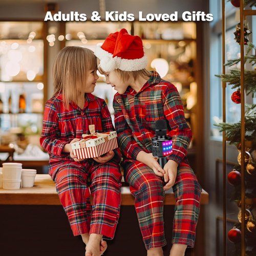 BONAOK Bluetooth Wireless Karaoke Microphone with LED Lights,4-in-1 Portable Handheld Mic with Speaker Karaoke Player Singing Home Party Toys Birthday Gift for Kids Adults Boys Girls Q78(Black)