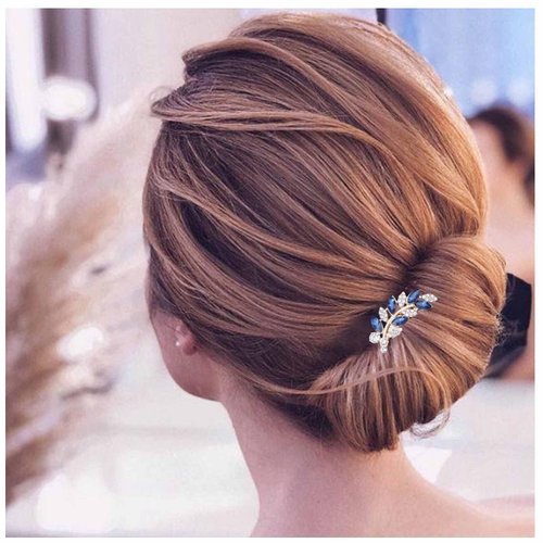 Yheakne Vintage Rhinestone Crystal Hair Comb Blue Crystal Wedding Headpieces Rhinestone Side Comb Hair Clip Hair Gold Cz Leaf Comb Barrette Bridal Headwear Accessories Jewelry for Women (Gold)