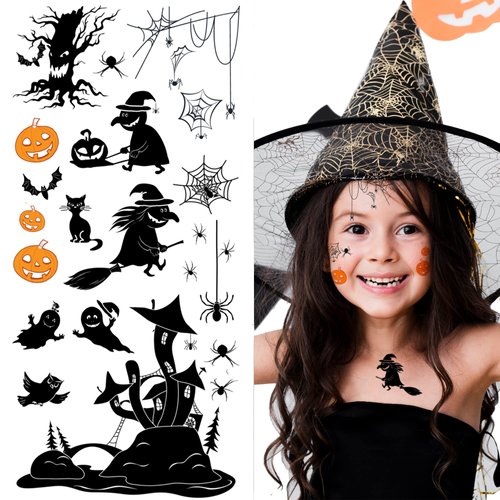 Supperb® Temporary Tattoos - Spiders and Spider Net Horror Cobweb Spider Halloween Tattoos (Spider&Witch)