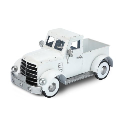 Addbliss Farmhouse White Truck Decor, Vintage Farm Metal Trucks Decors, Rustic Outdoor Pickup Truck Planter, Indoor Decorative Tabletop Storage, Car Model Gift