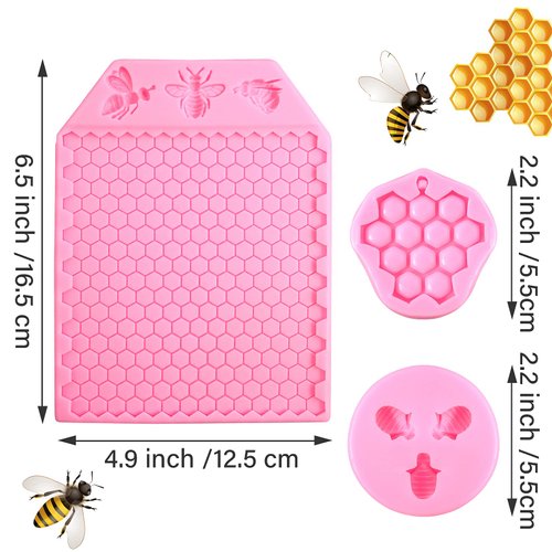 3 Packs 7 Cavity Bumble Bee Silicone Mold Honeycomb Bees Silicone Chocolate Molds Silicone Bee Fondant Mold Beehive Silicone Baking Molds Bee Candy Silicone Mold (Honeycomb Bee)