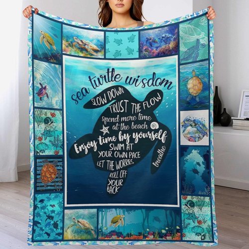 Turtle Blanket Ocean Turtle Fleece Throw Blanket Turtle Gift Stuff Turtle Pictures Decor Blanket Gifts Fuzzy Plush Super Soft Cozy Warm for Girls Boys Kids Women 40"x50"