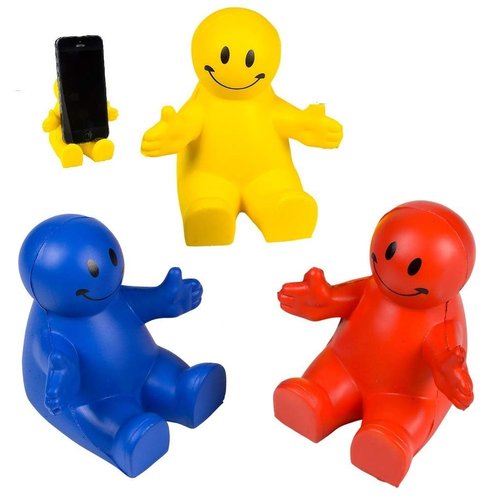 4" Fun Colorful Squeezable Smile Face Guy Phone Holders (6 Pack) Fun Phone Stand Desk Decor Smartphone Stand, Stress Relief Ball, Foam Fidget Toy. Great for Kids and Adults. Red, Blue and Yellow.