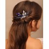 YERTTER Wedding Bridal Hair Comb decorative Rhinestone Bride Crystal Leaf Beads Comb Crystal Silver Handmade Updo Comb Clip Head Pieces for Women Flower Girls (Blue)