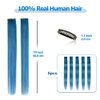 Winsky Deep-sea Blue Hair Extensions Girls Clip in Human Hair - 100% Straight Party Highlights Clip on Colored Hair Extensions 5 Pieces/Set (18inch,Deep-sea Blue)