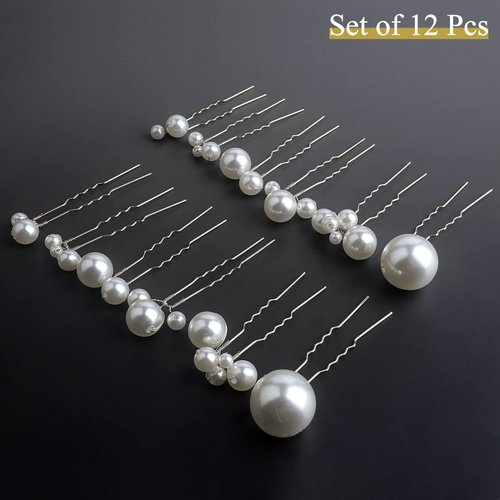 Sppry Wedding Pearl Hair Pins (12 PCS) - U Shaped Hair Accessories for Bridal Women (Silver)