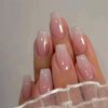 Gradient Pink Press on Nails Medium Long Square Fake Nails Nude Pink Full Cover Glue on Nails Glossy False Nails Reusable Glitter Artificial Acrylic Nails for Women Girls DIY Daily Wear 24Pcs