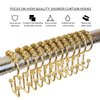 BATHDESIGN Shower Curtain Hooks Rings, Rust Proof Shower Curtain Hooks Double Sided, Sturdy Stainless Steel Shower Curtain Hangers for Bathroom Shower Curtain Rod, Gold, Set of 12