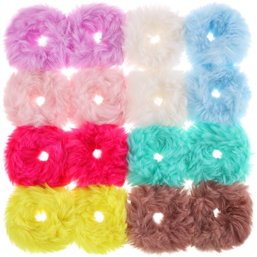 WILLBOND 16 Pieces Faux Fur Hair Band Rope Hair Holder Hair Ring Ties Ponytail Holder for Women(null)