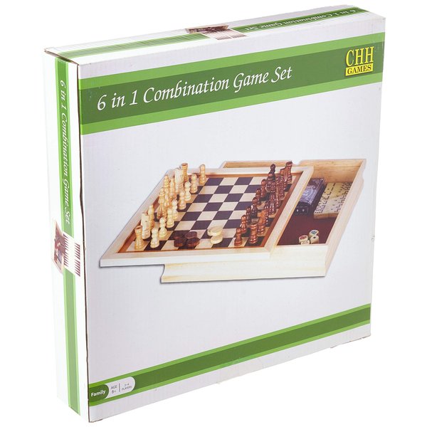 GREAT 6 - IN - 1 GAME SET: Chess, Checkers, Backgammon, Poker Dice, Dominoes, and Playing Cards!