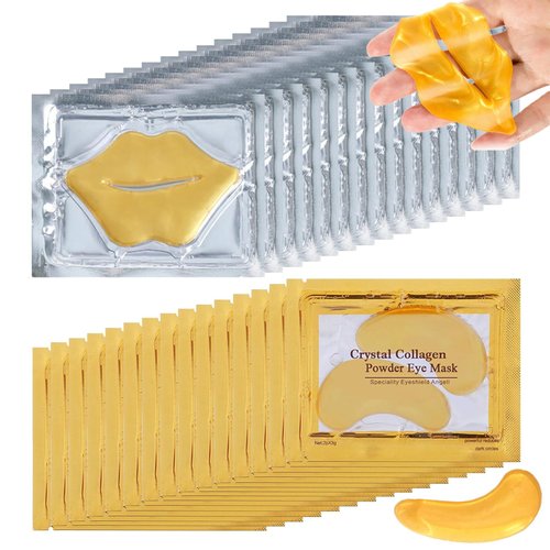 Flanoid 30 Pairs Lip Mask & Under Eye Mask, 24K Gold Gel Crystal Collagen Lip & Eye Patches, Effectively Moisturizing Nourishes Lip & Eye Skin for Reducing Fine Lines & Dark Circle