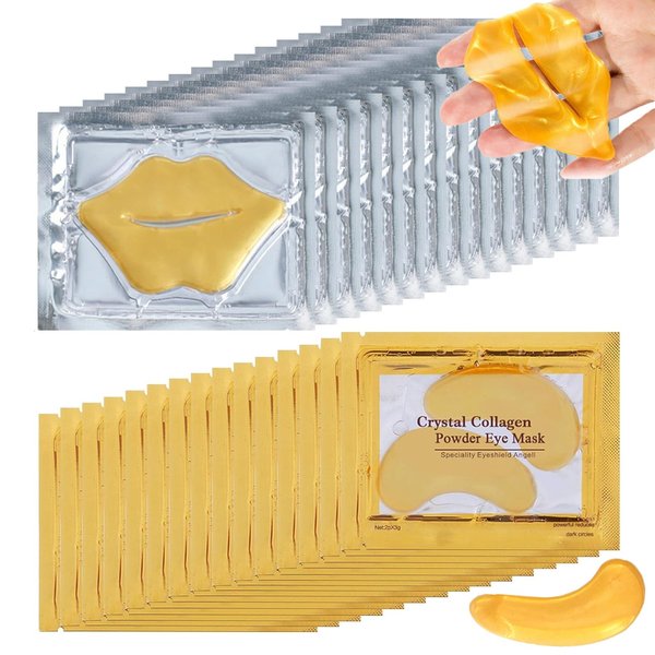 Flanoid 30 Pairs Lip Mask & Under Eye Mask, 24K Gold Gel Crystal Collagen Lip & Eye Patches, Effectively Moisturizing Nourishes Lip & Eye Skin for Reducing Fine Lines & Dark Circle