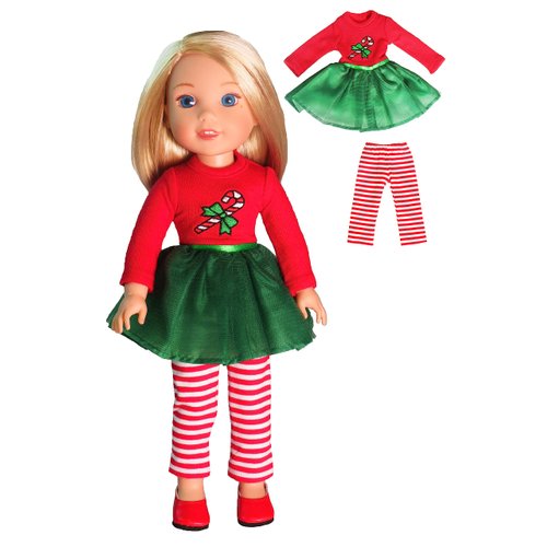 American Fashion World Candy Cane Tutu Dress Set for 14-Inch Dolls | Leggings Included |Premium Quality & Trendy Design | Dolls Clothes | Outfit Fashions for Dolls for Popular Brands