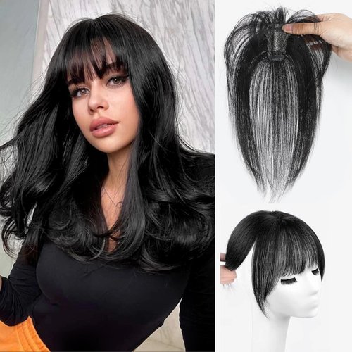 YOUKNOWIG Clip in Bangs Hair Clip 100% Real Human Hair Toppers for women Clip on Bangs Human Hair with Lace Topper Bangs 360°Cover Clip on Bangs for Women Wispy Fake Bangs for Daily Wear