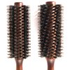 Boar Bristle Round Hair Brush Set with Nylon Pin, Wooden Handle for Straightening Curling Volumizing and Detangling (2 in 1)