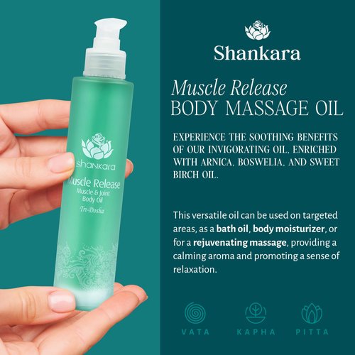 Shankara Body Massage Oil for Massage Therapy - Muscle Release Oil for Sore Lymphatic Pain Relief - Warming Massage Oil with Arnica Oil, Boswellia, Lavender, Turmeric, Aloe Vera & Sweet Birch (100 ml)
