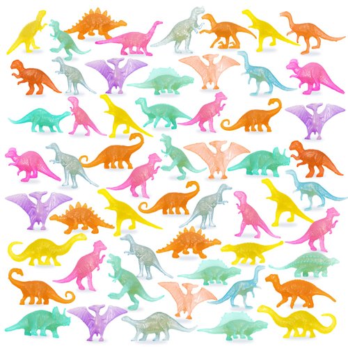 OuMuaMua 78pcs Glow in The Dark Dinosaur Toys Set, Mini Plastic Realistic Dinosaur Figures Glow Toys for Kids Toddler Goody Bag Stuffers, Dinosaur Theme Party Favors Supplies