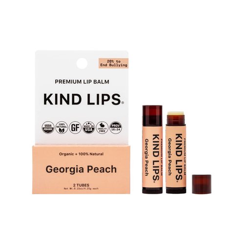Kind Lips Lip Balm - Nourishing & Moisturizing Lip Care for Dry Lips Made from Shea Butter, Beeswax with Vitamin E | Georgia Peach Flavor | 0.15 Ounce (Pack of 2)