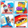 Cash Register Toy for Kids with Real Calculator, Cashier Register with Scanner/Weighter/Credit Card/ Play Money/ Food/Microphone, Pretend Play Store with Apron and Shoping Bag for Kids 4-8