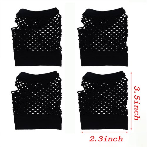 PENTA ANGEL 2 Pairs Black Nylon Fingerless Fishnet Gloves Wrist Stretch Mesh Gloves for 80's Theme Party Women Costume Accessories(Short-Black)