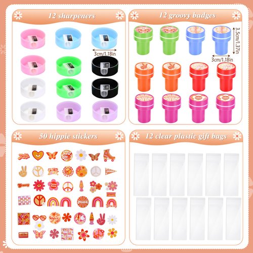 Honoson 122 Pcs Two Groovy Party Favors Retro Retro Hippie Birthday Decorations Supplies Boho Stay Groovy Notepad Pencil Stamp Sharpener Glasses Sticker Bags Classroom Prizes Gifts for Kids