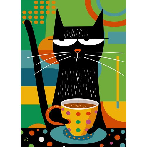 Bgraamiens Puzzle-Coffee Cat- Modern Art Puzzle Cartoon Cat Puzzle 1000 Pieces Puzzle for Adult, ...