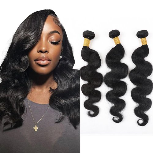Genrein Body Wave Bundles Human Hair 16 18 20 Inch Brazilian Body Wave Human Hair 3 Bundles Natural Black Virgin Human Hair Extensions Unprocessed Wavy Human Hair Bundles for Women