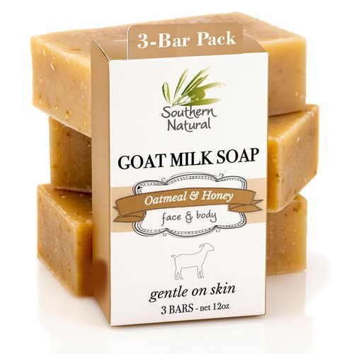 Southern Natural Oatmeal Soap Bar (3 Pack) Unscented Goat Milk Soap Bars With Colloidal Oatmeal & Honey. For Dry, Sensitive Skin. Fragrance Free Soap