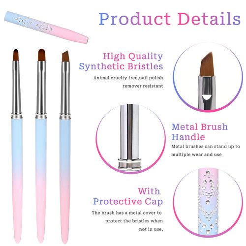 3Pcs Nail Polish Clean Up Brush Set, Round&Angled Manicure Nail Brushes for Cleaning Nail Art Polish Remover Brush Professional Nail Detail Brush Nail Painting Tool for Nail Art Design