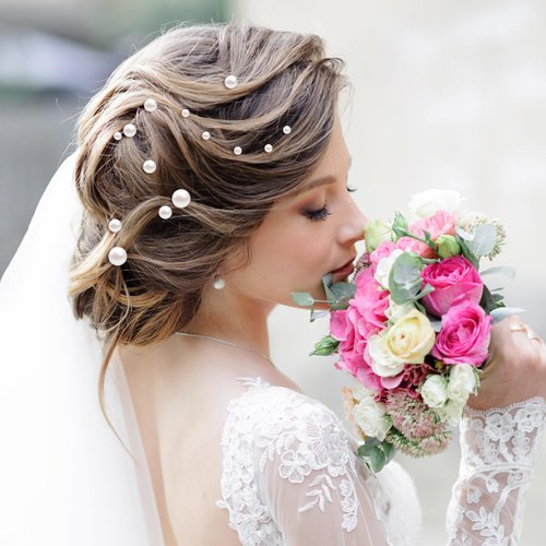 AOZUO 15 Pcs Pearl Bobby Pins, Gold Pearl Hair Pins Elegant Pearl Hairpins in 3 Size Wedding Hair Clip Barrettes Hair Accessories for Brides Bridesmaid Women Girls
