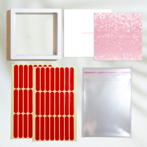 LIGHT RAIN Press on Nail Packaging for Salon - 3.5 x 3.5 X 0.8 Inch 3D Floating Frame, Storage Box Case 24 pcs, Display Card 24 pcs, Pre-cut Double Sided Strong Tape 48 pcs, OPP bag 24 pcs