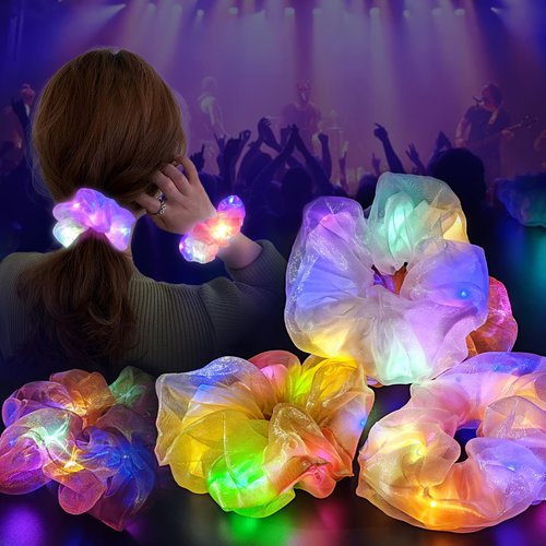MUYANN Light Up Scrunchies - LED Scrunchy for Women &amp; Girls - Neon, Glow in the Dark Hair Accesso...