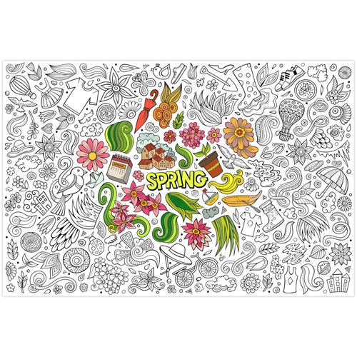 AllReal Spring Giant Coloring Poster Hello Spring Coloring Sheets Mandala Flower Jumbo Paper Coloring Tablecloth for School Classroom Group Activities Party Supplies 47.2"x31.4"