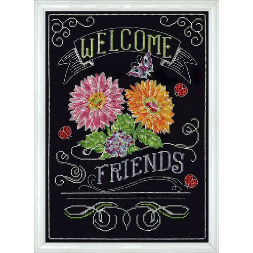 Design Works Crafts 2867 Welcome Friends Chalkboard Counted Cross Stitch Kit, 10 by 14"
