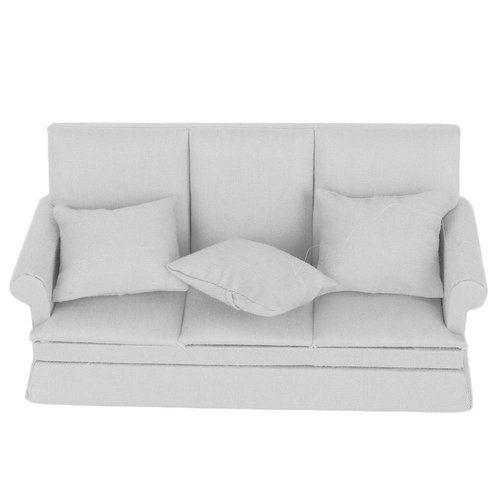 Agatige Dollhouse Furniture Set, Dollhouse Miniature Sofa Kit with 3 Pillow Miniature Toys Couch Chairs for 1:12 Dollhouse Accessory(Gray)