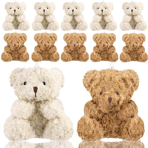 10 Pieces Plush Mini Teddy Bear 4 Inch Stuffed Animals Tiny Soft Bear Doll for Graduation Birthday Wedding Baby Shower Decorations Party Favors DIY Keychain Bag Decor(5Brown,5Apricot)