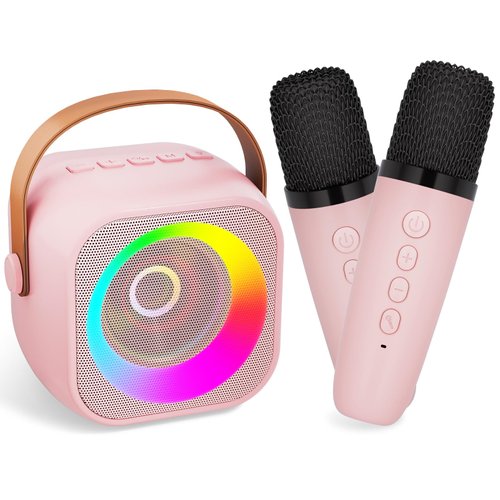 Amazmic Toys for Girls Karaoke Machine for Kids,Birthday Gifts for Girl Age 3 4 5 6 7 8 9 10+Year Old Boy,Portable Speaker for Kid Mini 2 Karaoke Microphones Gift for Home Class Party(Pinkcolor 2Mic)