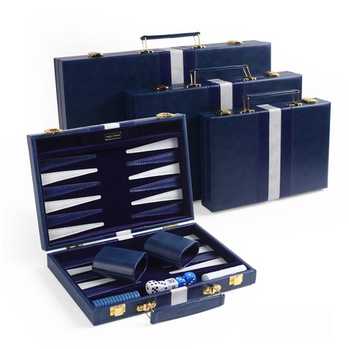 Magic Vosom Travel Small 11 Inch Backgammon Blue Sets Classic Board Game with Premium Leather Case, Portable Travels Strategy Backgammon Game Set for Adults, Kids (Blue, Small)