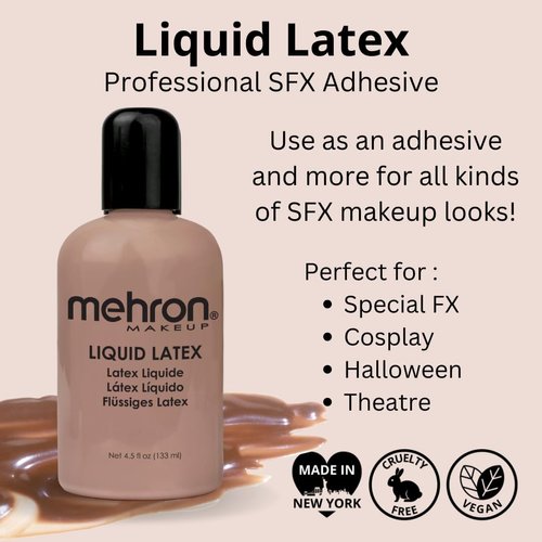 Mehron Makeup Liquid Latex | SFX Makeup | Halloween Latex Makeup | Latex Glue for Skin | Prosthetic Glue 1 fl oz (30 ml) (Dark Flesh)