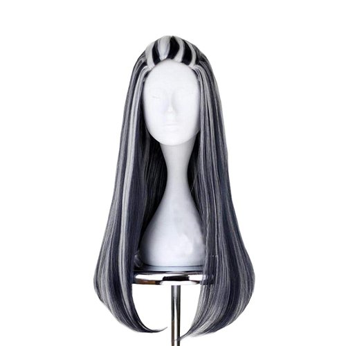Artjosy Anime High School Ponytail Cosplay Wigs for Women Long Straight Black Mixed with White Synthetic Wigs for Girls’ Party Heat Resistant Full Machine Made Character Costume Wig in The Halloween