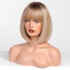 HAIRCUBE Bob Wig Short Ombre Blonde Wig with Bangs,Shoulder Length Synthetic Wigs for Women,Highlight Wigs for Daily Use