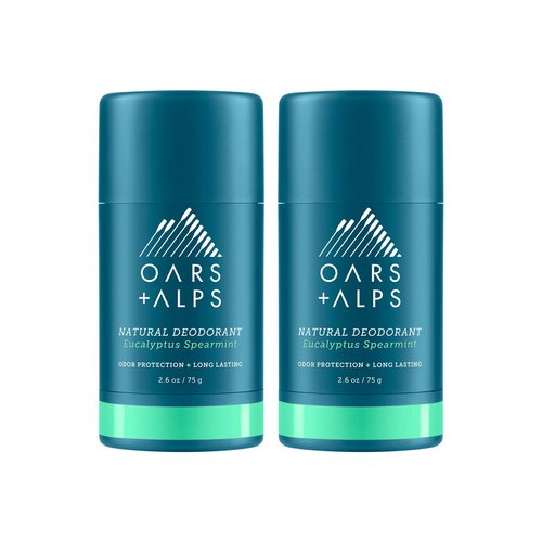 Oars + Alps Aluminum Free Deodorant for Men and Women, Dermatologist Tested and Made with Clean Ingredients, Vegan, Travel Size, Eucalyptus Spearmint, 2 Pack, 2.6 Oz Each