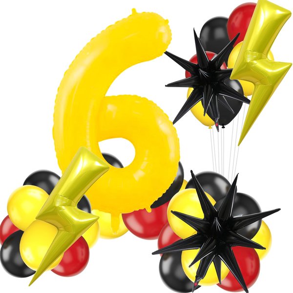 Red Black Yellow Number 6 Balloon Kit for Kids Party, 6 Balloon Cartoon Birthday Party Decorations, 6 Balloon Number for Kids Cartoon Birthday Party Decorations Supplies