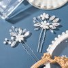 OIIKI 4PCS Wedding Pearl Flower Hair Clips, Bridal Rhinestone Pearl Hair Pins, U Shape Wedding Hair Accessories for Brides, Women, Girls - Silver (2 styles)