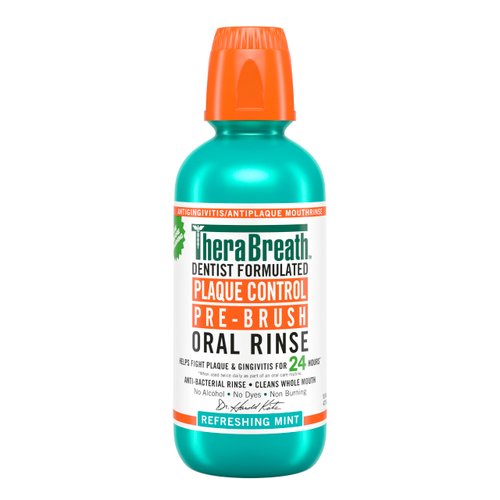 TheraBreath Plaque Control Mouthwash, Cool Mint, Pre-Brush Rinse, 16 Fl Oz
