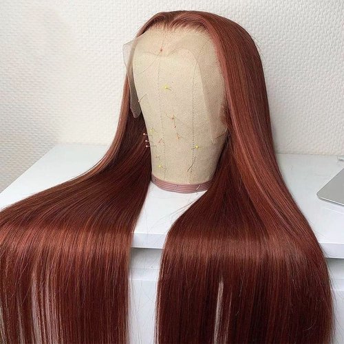 YMS Reddish Brown Human Hair Wigs for Black Women Transparent Lace Front Wigs Human Hair Pre Plucked 150% Density Straight Human Hair Lace Front Wigs (18 inch, Reddish Brown)