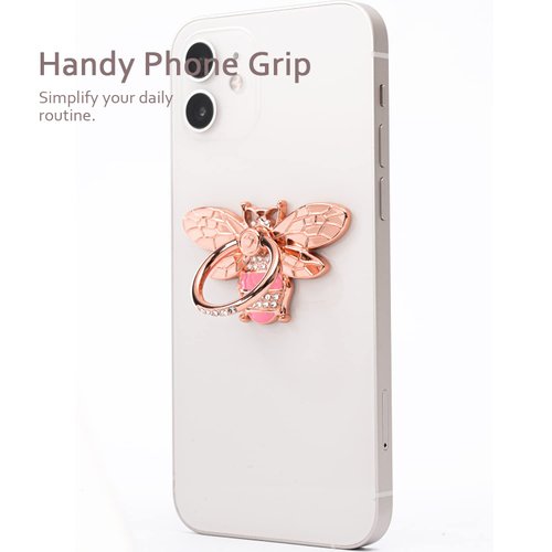 Allengel Cute Bee Phone Ring Grip Holder, Bling Phone Ring Holder Finger Kickstand Grip Compatible with iPhone and Android Phone Cases (Rosegold)