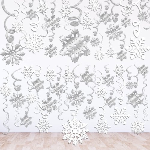 Zayvor 42CT Christmas Snowflake Hanging Swirl Decorations,Christmas Hanging Ceiling Streamers Snowflake Hanging Swirls and Strings Decoration, Winter Party Wonderland Xmas Holiday Decor Supplies