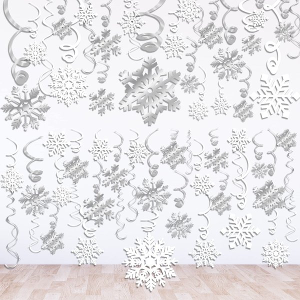 Zayvor 42CT Christmas Snowflake Hanging Swirl Decorations,Christmas Hanging Ceiling Streamers Snowflake Hanging Swirls and Strings Decoration, Winter Party Wonderland Xmas Holiday Decor Supplies
